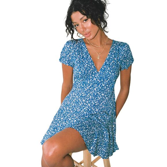 Princess Polly The Sting Mini Dress Blue Floral Size 4 - Picture 1 of 5